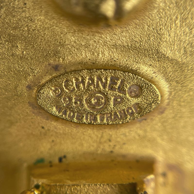 Chanel Coco Mark Earrings Gripoix Earrings GP Gold Red Ladies