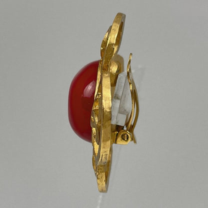 Chanel Coco Mark Earrings Gripoix Earrings GP Gold Red Ladies