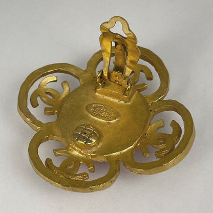 Chanel Coco Mark Earrings Gripoix Earrings GP Gold Red Ladies