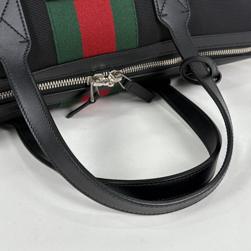 Gucci Logo Handbag 2WAY Shoulder Bag Sherry Line Web Nylon Black Green Red