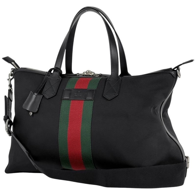 Gucci Logo Handbag 2WAY Shoulder Bag Sherry Line Web Nylon Black Green Red
