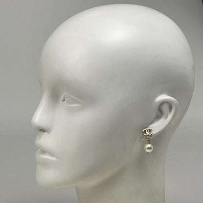 Chanel Coco Mark Earrings Swing Faux Pearl Earrings GP Gold White Ladies