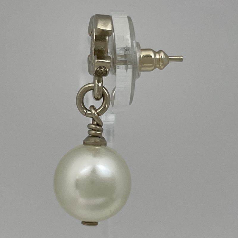 Chanel Coco Mark Earrings Swing Faux Pearl Earrings GP Gold White Ladies