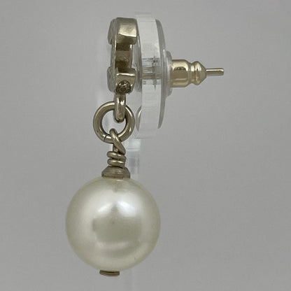 Chanel Coco Mark Earrings Swing Faux Pearl Earrings GP Gold White Ladies