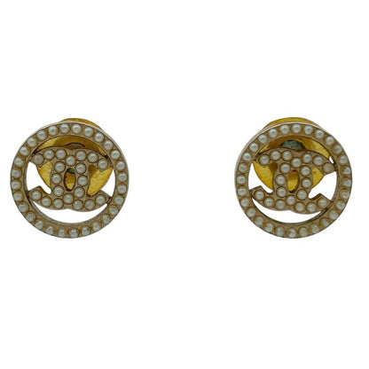 Chanel Coco Mark Faux Pearl Earrings Round Earrings GP Gold White Ladies