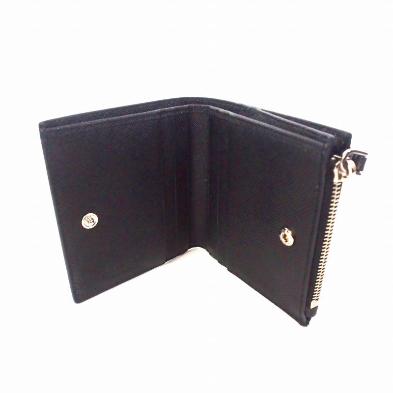Prada Saffiano Triangle Compact Leather Bifold Wallet Tu Black 2ml049