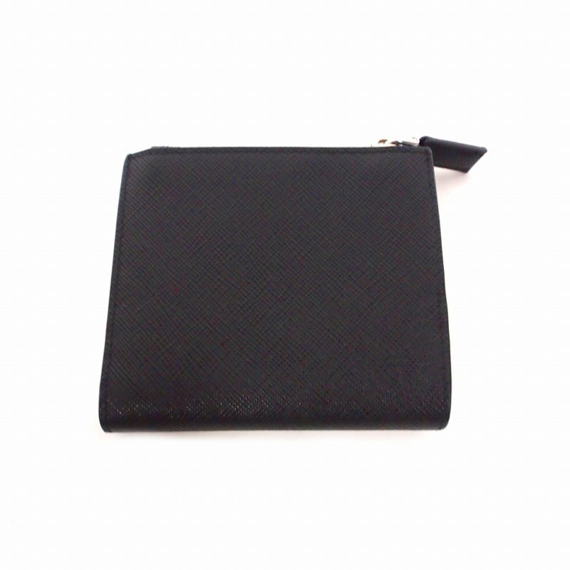 Prada Saffiano Triangle Compact Leather Bifold Wallet Tu Black 2ml049