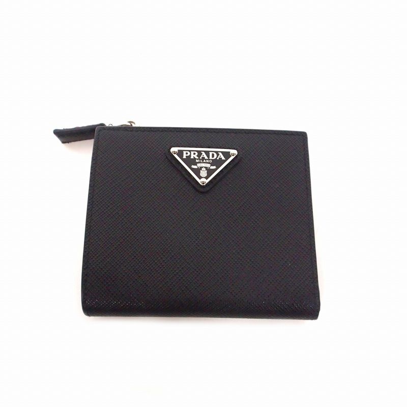 Prada Saffiano Triangle Compact Leather Bifold Wallet Tu Black 2ml049