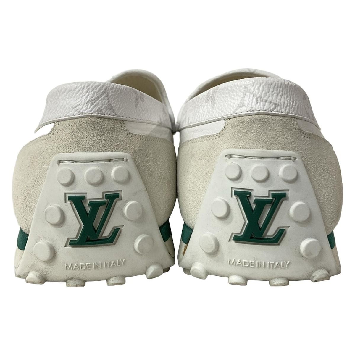 Louis Vuitton Driving Shoes 7 1/2 Men's Racer Line White X Green Leather