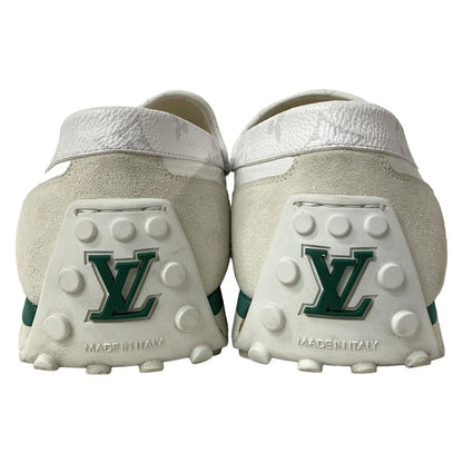 Louis Vuitton Driving Shoes 7 1/2 Men's Racer Line White X Green Leather