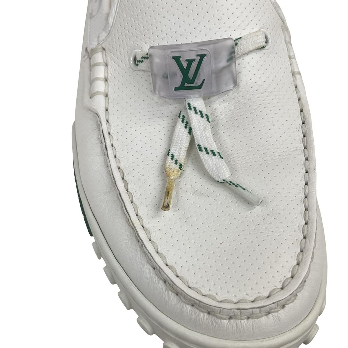 Louis Vuitton Driving Shoes 7 1/2 Men's Racer Line White X Green Leather