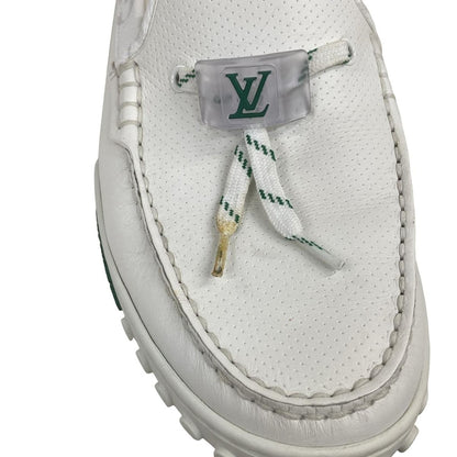 Louis Vuitton Driving Shoes 7 1/2 Men's Racer Line White X Green Leather