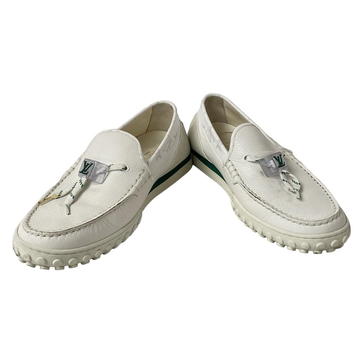 Louis Vuitton Driving Shoes 7 1/2 Men's Racer Line White X Green Leather