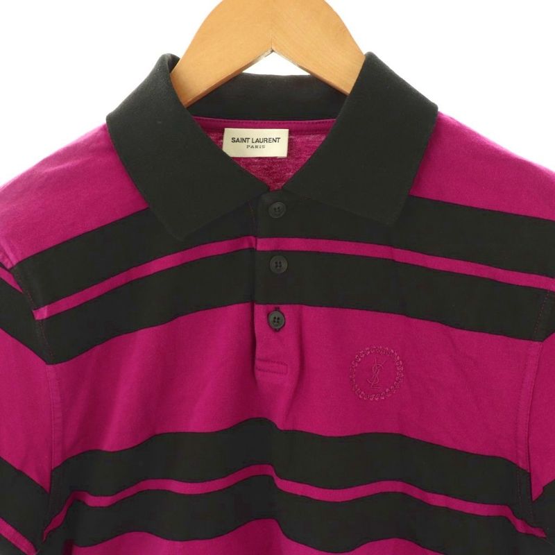 Saint Laurent Paris Border Short Sleeve Polo Shirt S Pink Black 662016 22ss Hk