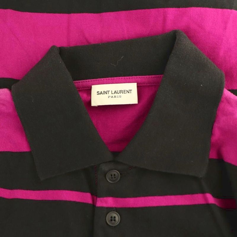 Saint Laurent Paris Border Short Sleeve Polo Shirt S Pink Black 662016 22ss Hk