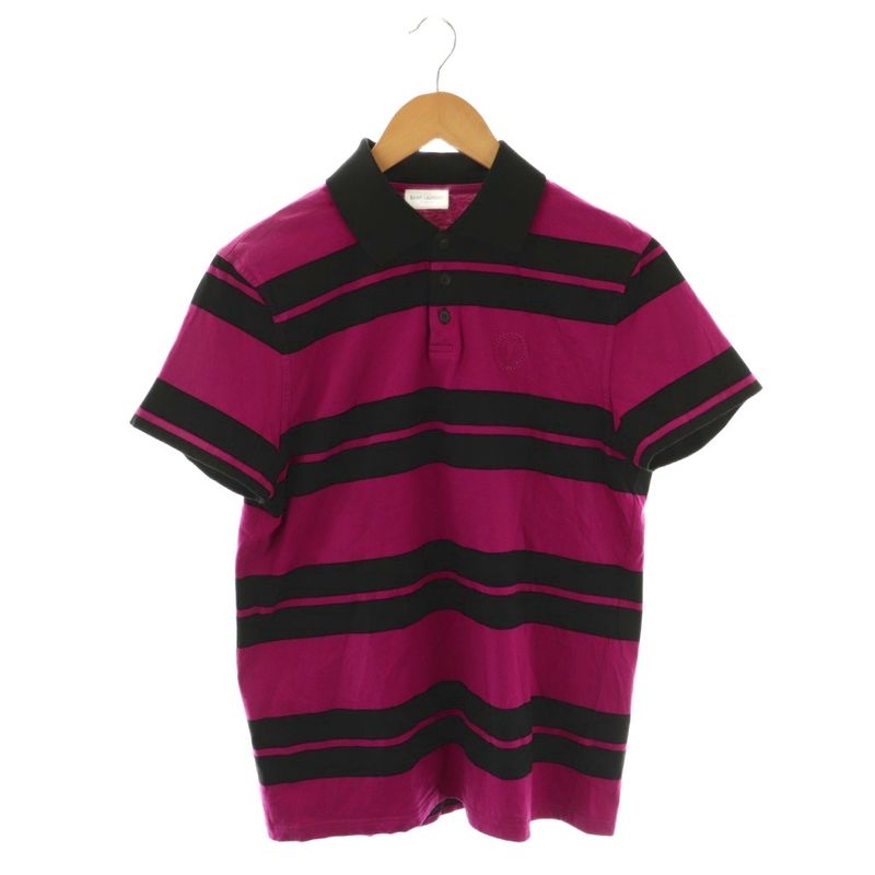 Saint Laurent Paris Border Short Sleeve Polo Shirt S Pink Black 662016 22ss Hk