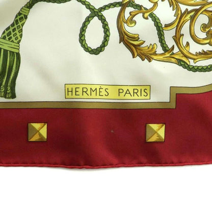 Hermes Les Cles Carre90 Scarf All Over Pattern Silk Bordeaux Ivory Gold Color