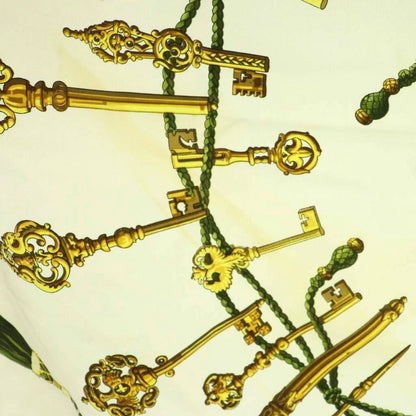 Hermes Les Cles Carre90 Scarf All Over Pattern Silk Bordeaux Ivory Gold Color