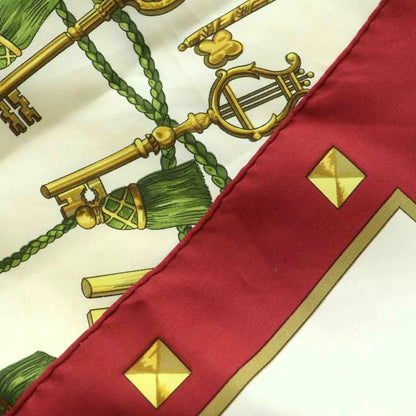 Hermes Les Cles Carre90 Scarf All Over Pattern Silk Bordeaux Ivory Gold Color