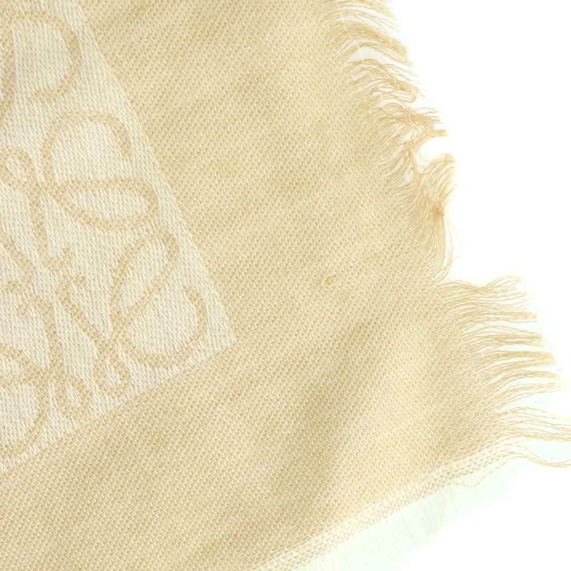 Loewe Anagram Shawl Muffler Floral Wool Blend Cashmere Blend Silk Blend Beige