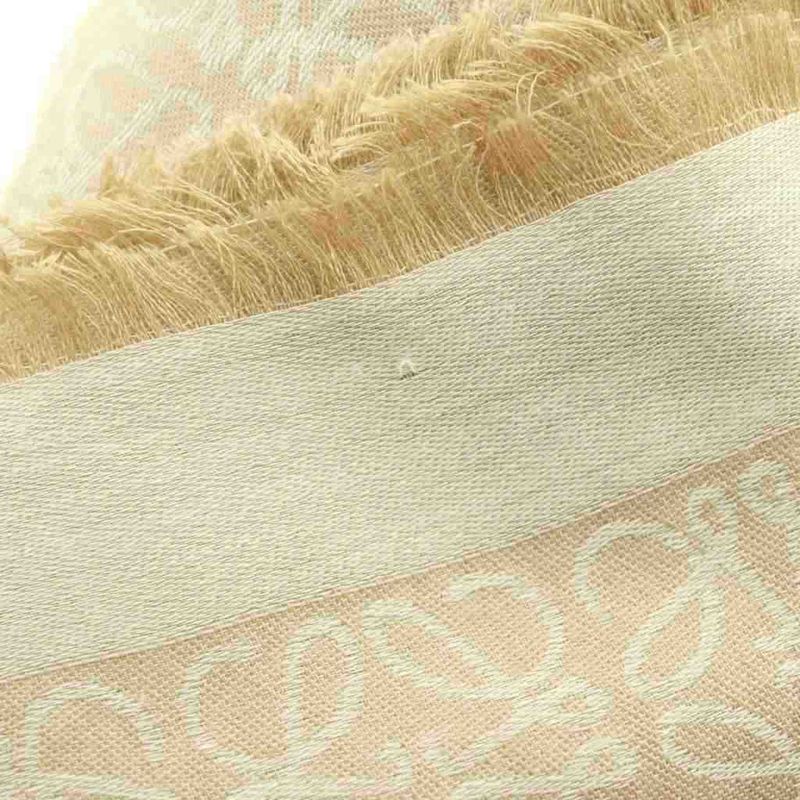 Loewe Anagram Shawl Muffler Floral Wool Blend Cashmere Blend Silk Blend Beige