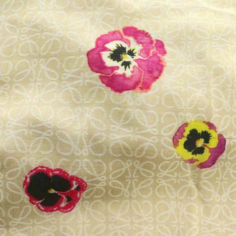 Loewe Anagram Shawl Muffler Floral Wool Blend Cashmere Blend Silk Blend Beige