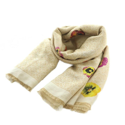 Loewe Anagram Shawl Muffler Floral Wool Blend Cashmere Blend Silk Blend Beige