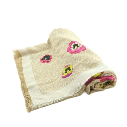 Loewe Anagram Shawl Muffler Floral Wool Blend Cashmere Blend Silk Blend Beige