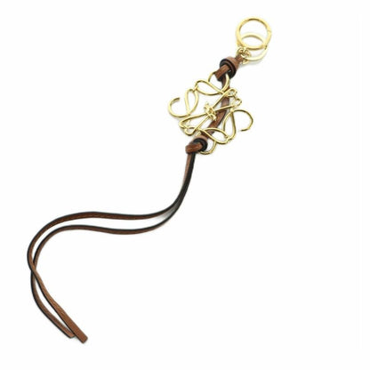 Loewe Anagram Key Ring Leather Charm Gold Color Brown Mi • OS • OH