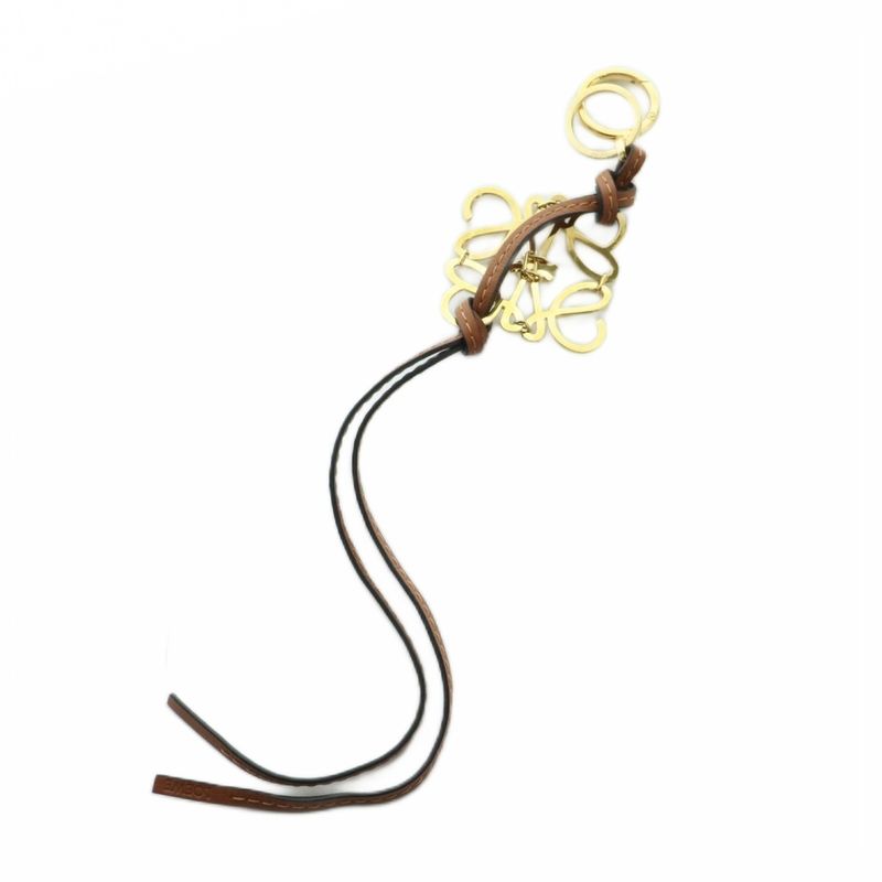 Loewe Anagram Key Ring Leather Charm Gold Color Brown Mi • OS • OH