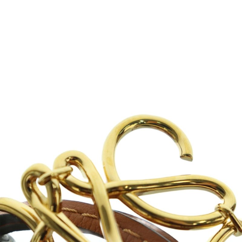 Loewe Anagram Key Ring Leather Charm Gold Color Brown Mi • OS • OH