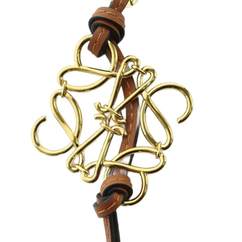 Loewe Anagram Key Ring Leather Charm Gold Color Brown Mi • OS • OH