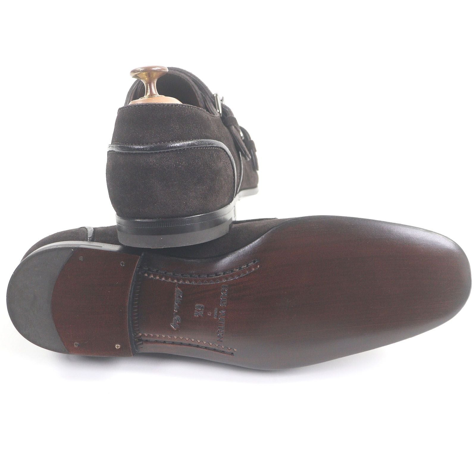 Unused Item□Louis Vuitton Suede Leather Double Monk Strap Dress Shoes Dark