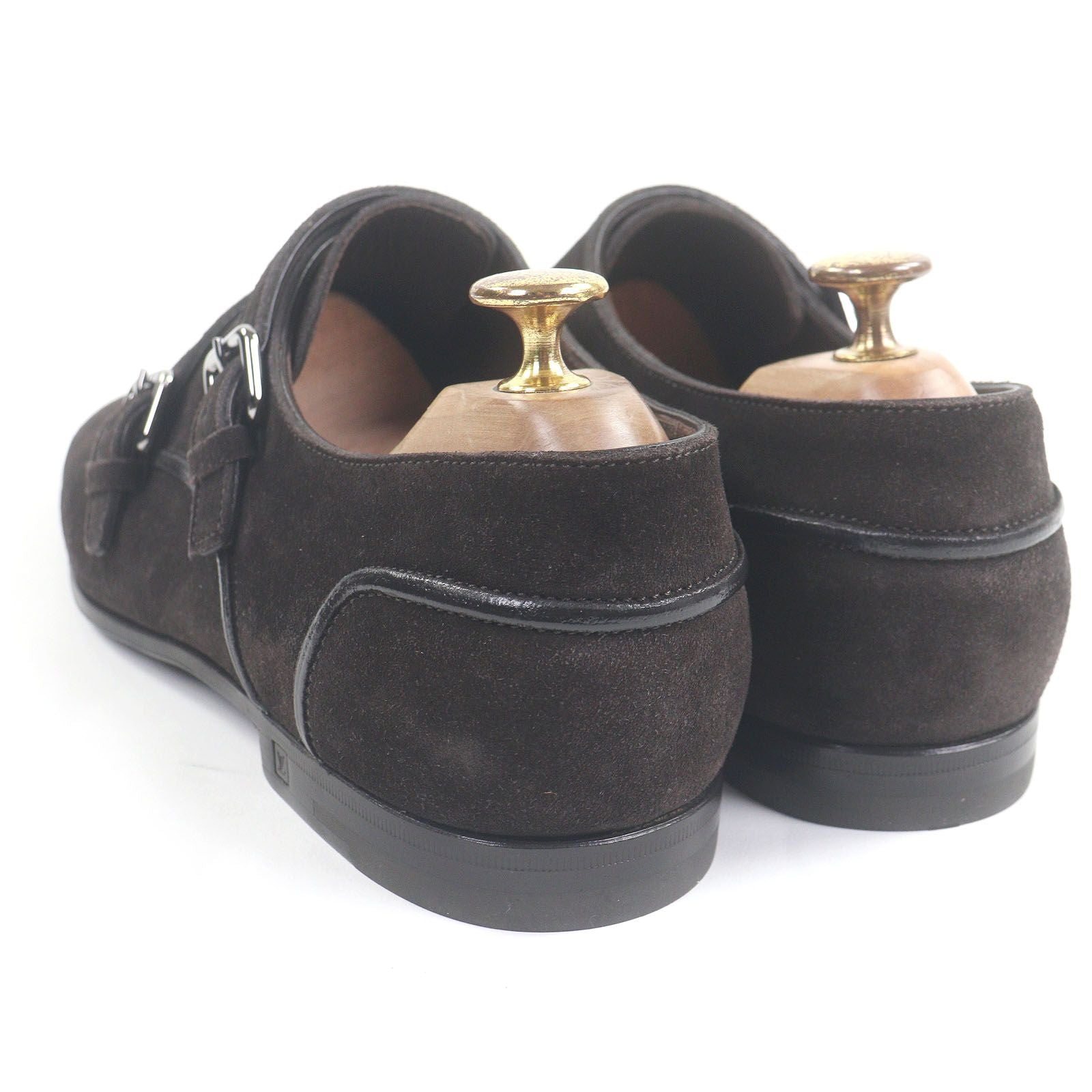 Unused Item□Louis Vuitton Suede Leather Double Monk Strap Dress Shoes Dark