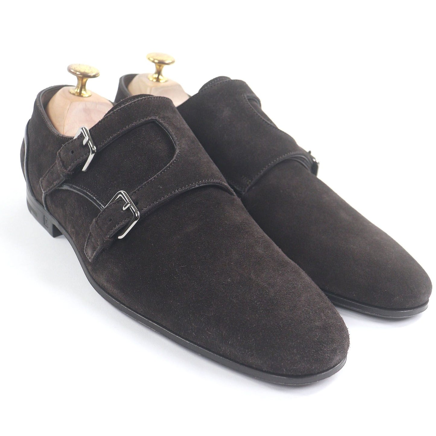 Unused Item□Louis Vuitton Suede Leather Double Monk Strap Dress Shoes Dark