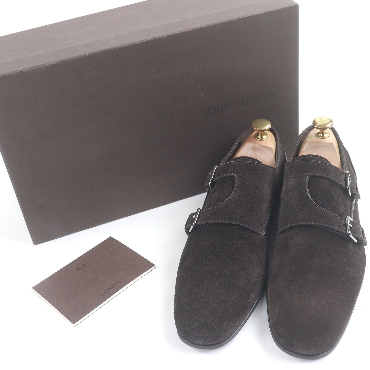 Unused Item□Louis Vuitton Suede Leather Double Monk Strap Dress Shoes Dark