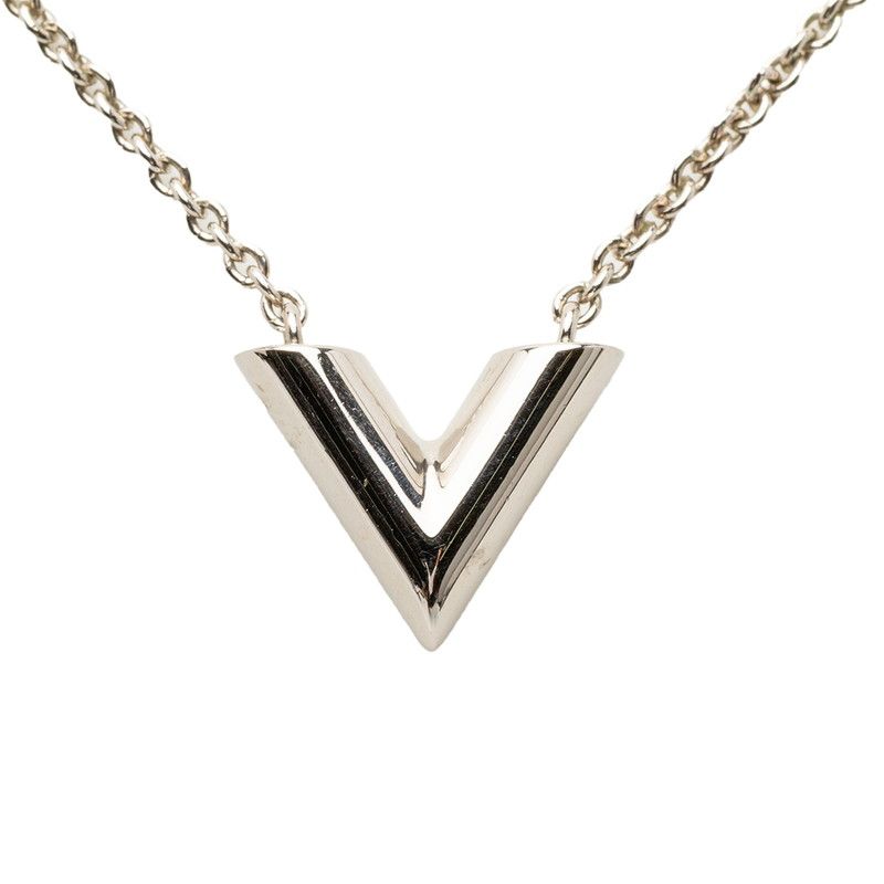 Louis Vuitton Essential V Pendant Necklace M63197 Silver Metal Women's Louis