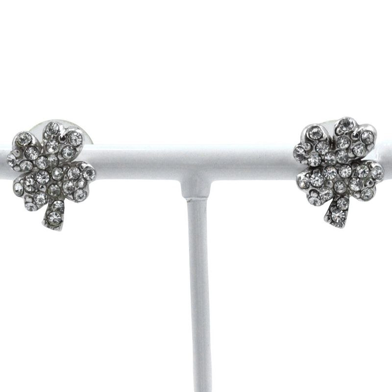Chanel Clover Rhinestone X Metal Silver 03a Women's 3.6g Earrings