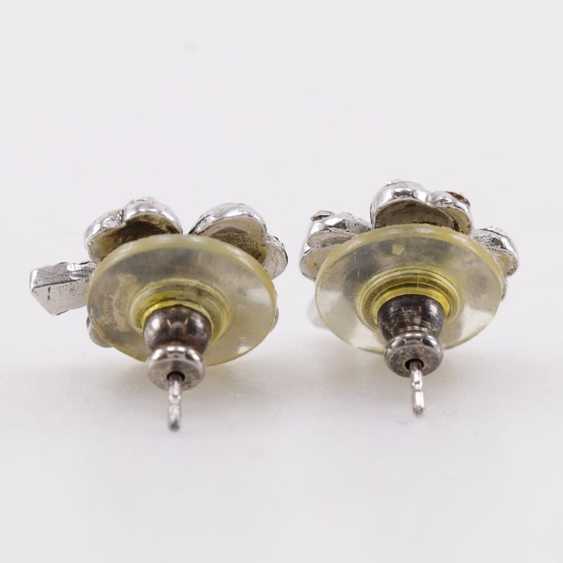 Chanel Clover Rhinestone X Metal Silver 03a Women's 3.6g Earrings
