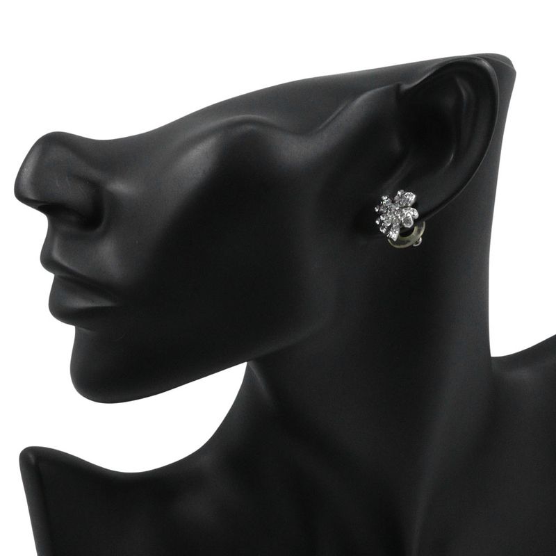 Chanel Clover Rhinestone X Metal Silver 03a Women's 3.6g Earrings