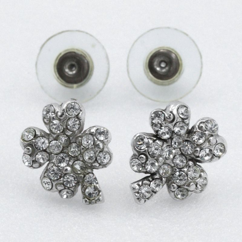 Chanel Clover Rhinestone X Metal Silver 03a Women's 3.6g Earrings