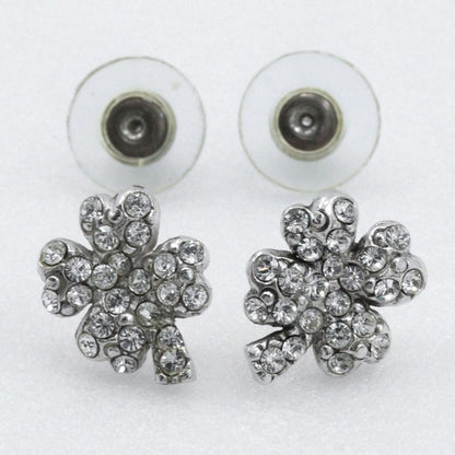 Chanel Clover Rhinestone X Metal Silver 03a Women's 3.6g Earrings