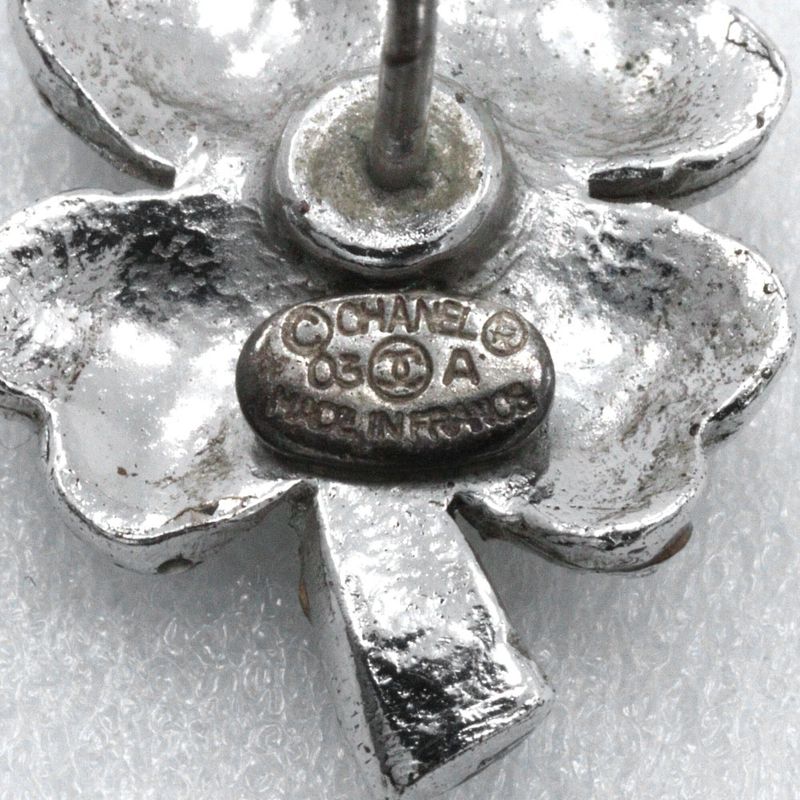 Chanel Clover Rhinestone X Metal Silver 03a Women's 3.6g Earrings