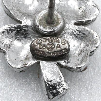 Chanel Clover Rhinestone X Metal Silver 03a Women's 3.6g Earrings