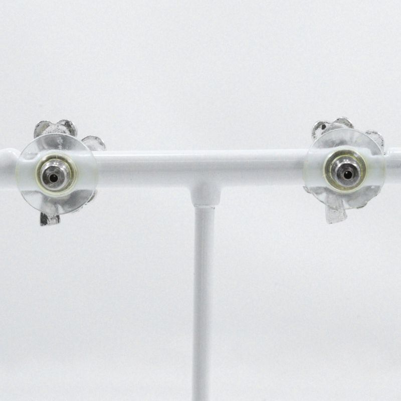 Chanel Clover Rhinestone X Metal Silver 03a Women's 3.6g Earrings