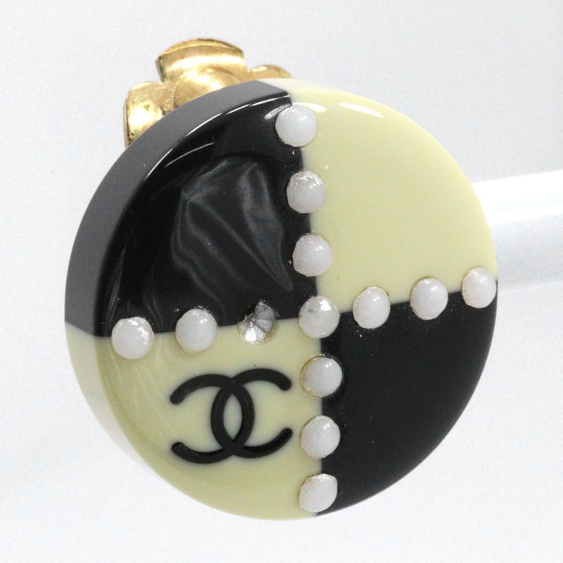 Chanel Cocomark Bicolor Plastic X Gold Plated Black White 02a Ladies 6.9g