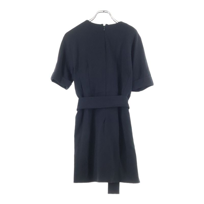 Balenciaga Short Sleeve Wool One Piece Dress Women's Black 246418 Tt749