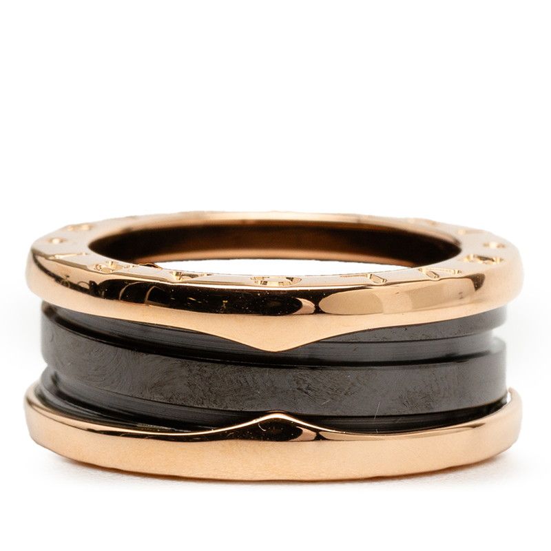 Bvlgari B Zero One Black Ceramic 2 Band Ring #49 Gold 18k Pink Gold Pink Gold