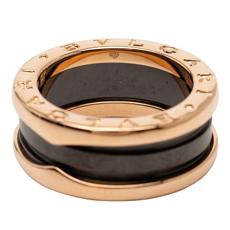 Bvlgari B Zero One Black Ceramic 2 Band Ring #49 Gold 18k Pink Gold Pink Gold