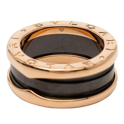 Bvlgari B Zero One Black Ceramic 2 Band Ring #49 Gold 18k Pink Gold Pink Gold